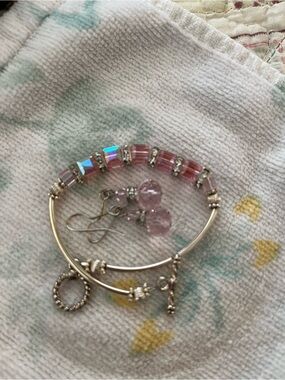Sterling Silver Pink Crystal Bracelet and Earrings Set